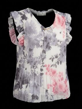 Crybaby gray and pink floral blouse with ruffled sleeves women’s size S/M